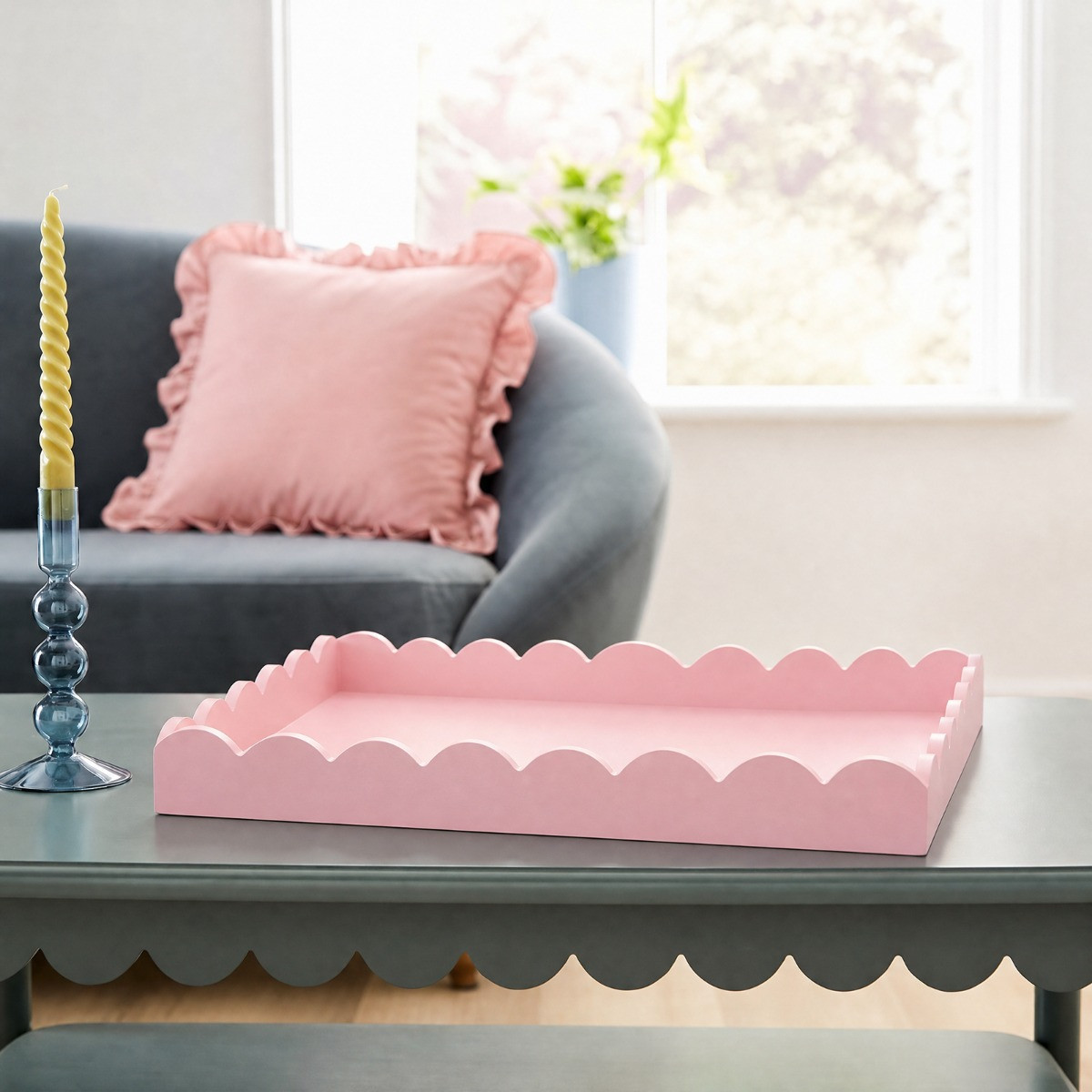 OHS Rectangle Scallop Tray - Pale Pink>
