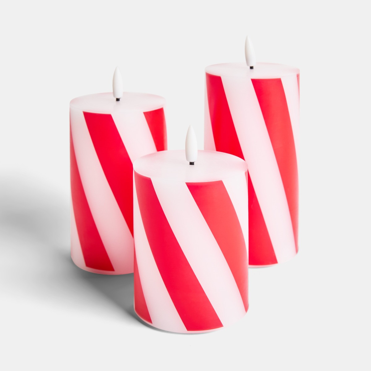 OHS 3 Pack Candy Stripe Print LED Candles - Red/White>