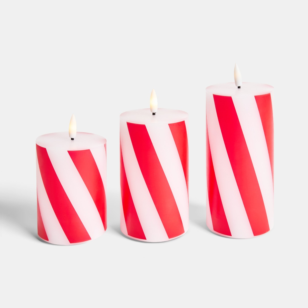 OHS 3 Pack Candy Stripe Print LED Candles - Red/White>