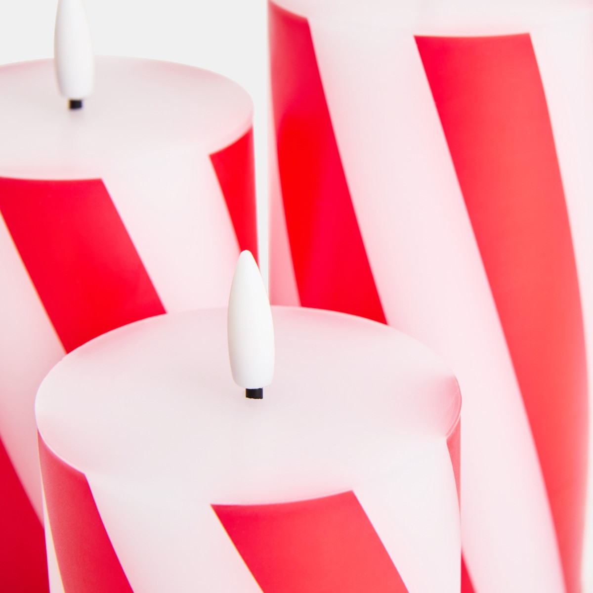 OHS 3 Pack Candy Stripe Print LED Candles - Red/White>