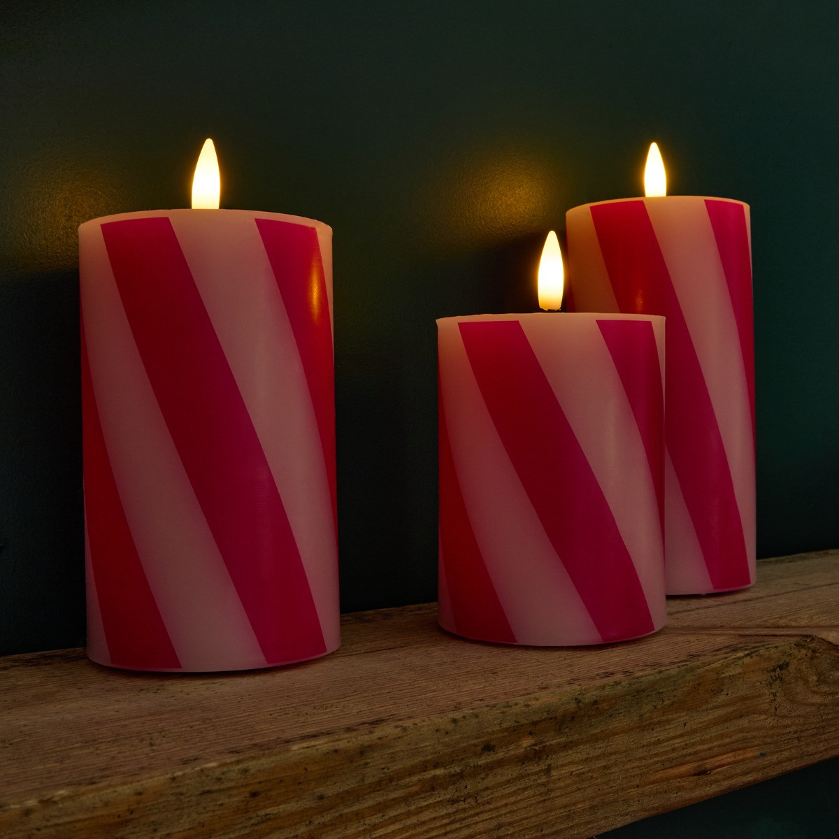 OHS 3 Pack Candy Stripe Print LED Candle - Hot Pink/Pink>
