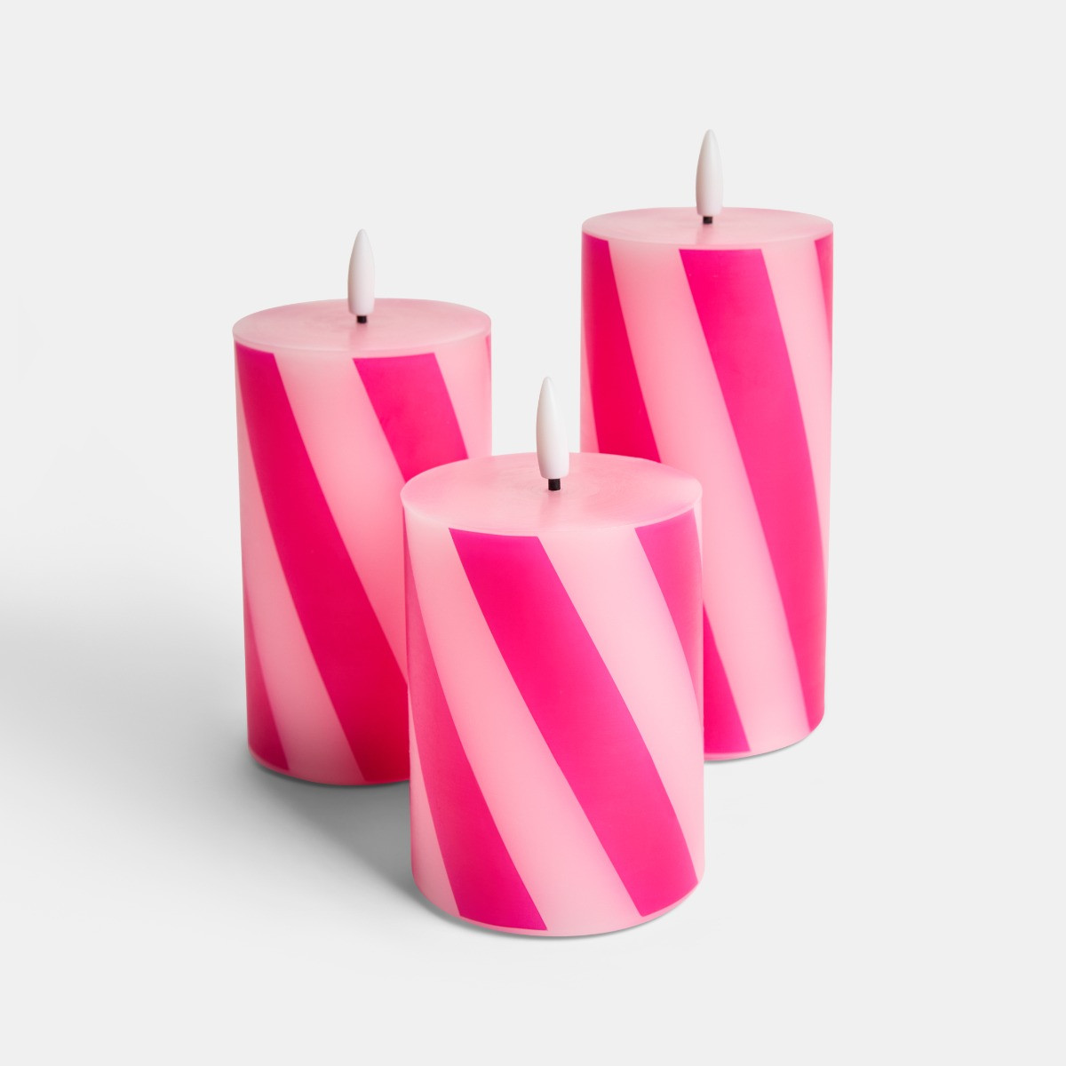 OHS 3 Pack Candy Stripe Print LED Candle - Hot Pink/Pink>