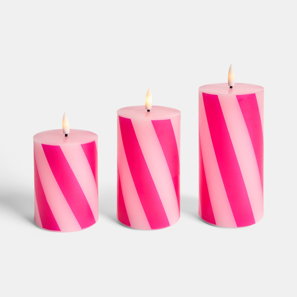 OHS 3 Pack Candy Stripe Print LED Candle - Hot Pink/Pink>