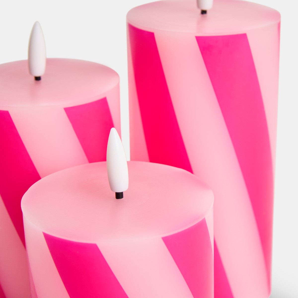 OHS 3 Pack Candy Stripe Print LED Candle - Hot Pink/Pink>