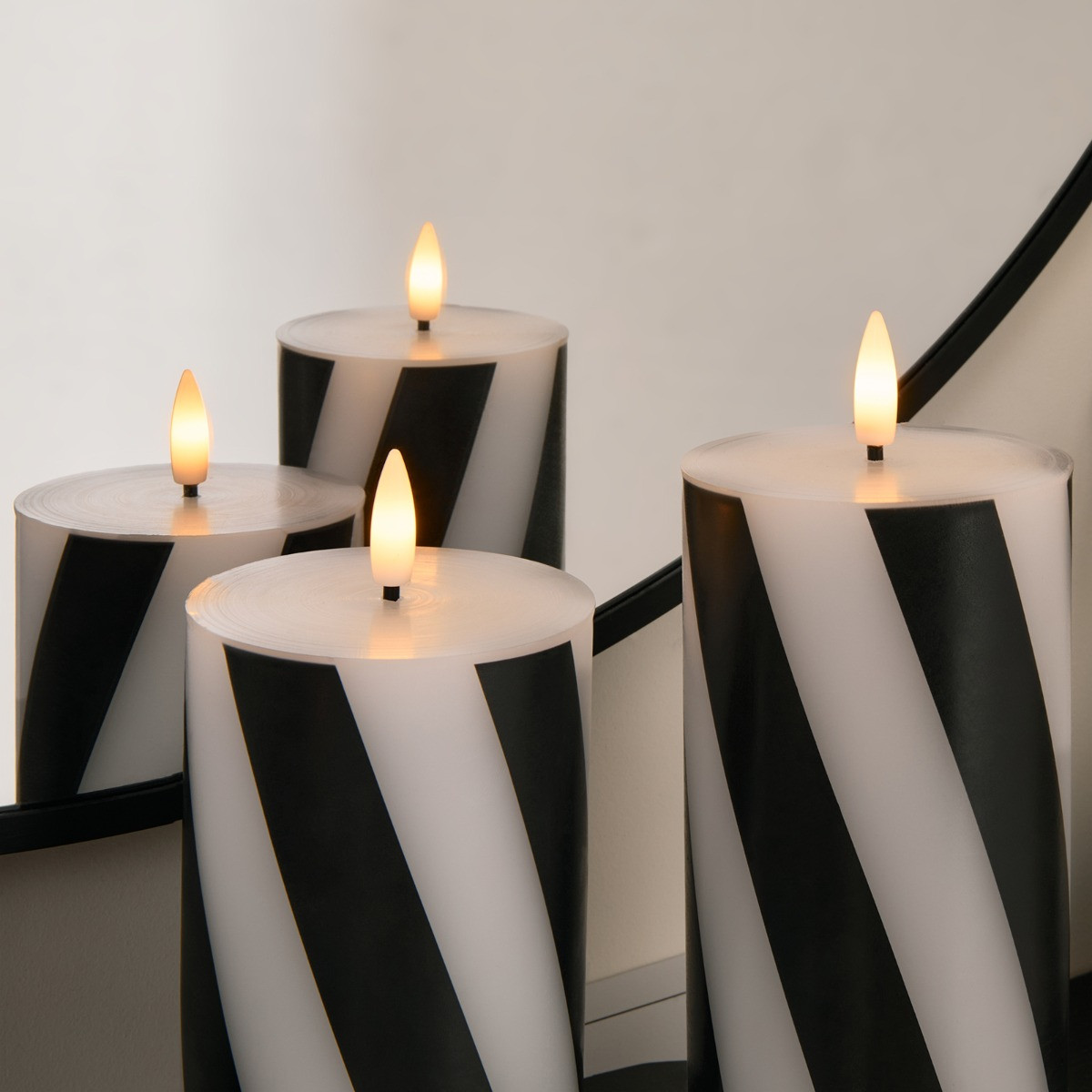 OHS 3 Pack Candy Stripe Print LED Candles - Monochrome>