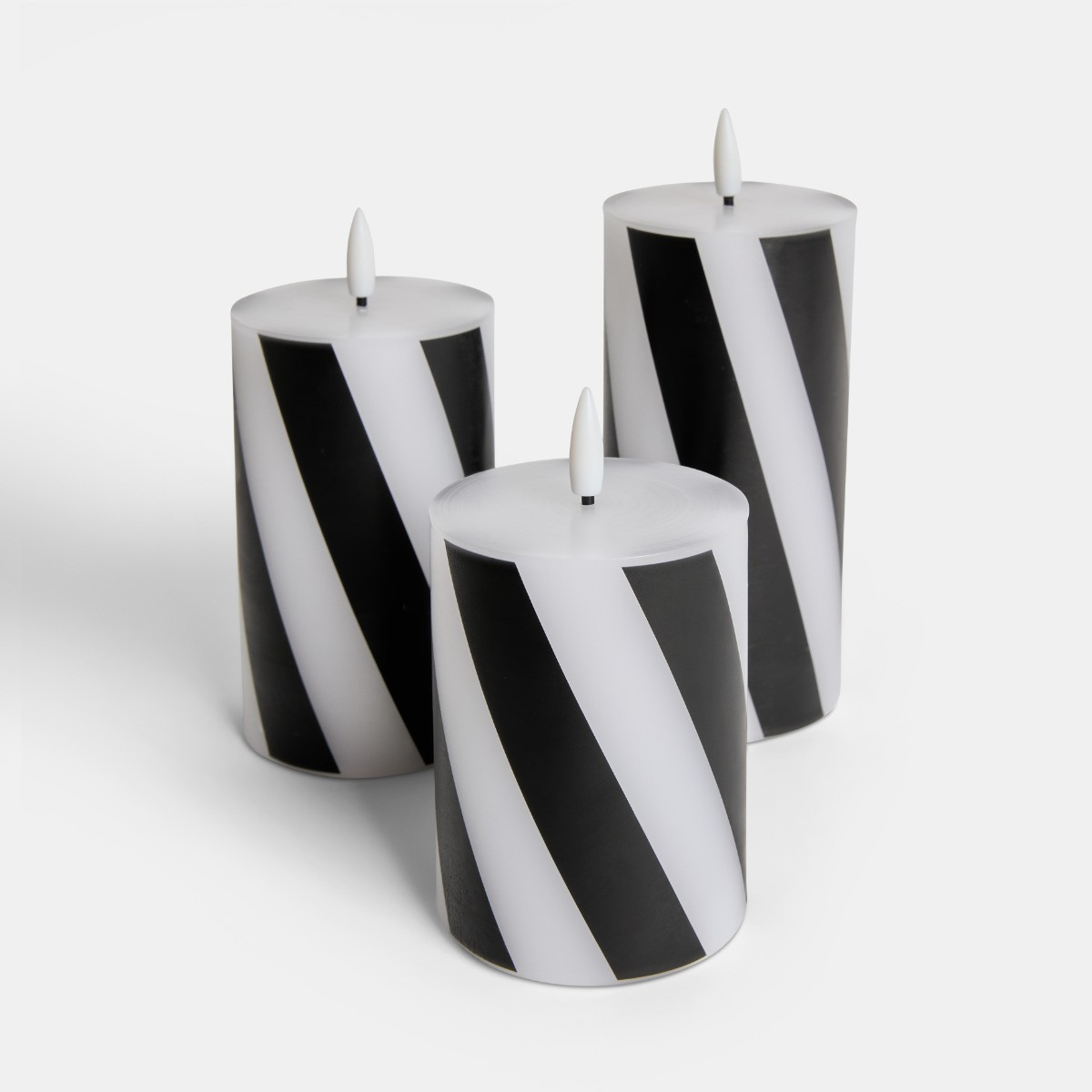 OHS 3 Pack Candy Stripe Print LED Candles - Monochrome>