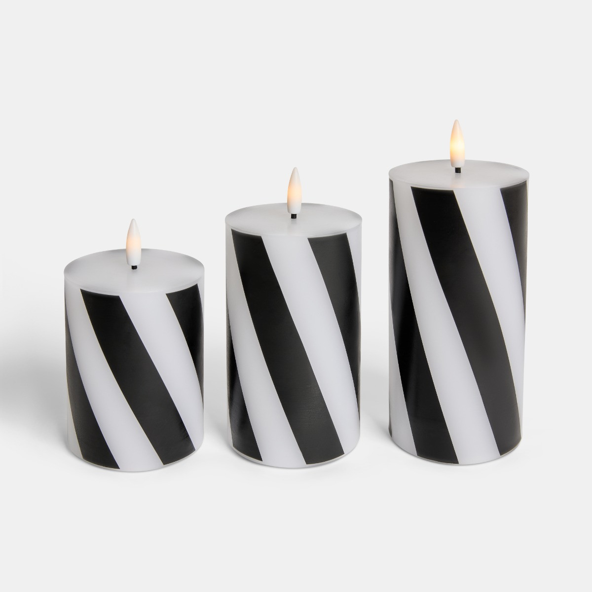 OHS 3 Pack Candy Stripe Print LED Candles - Monochrome>