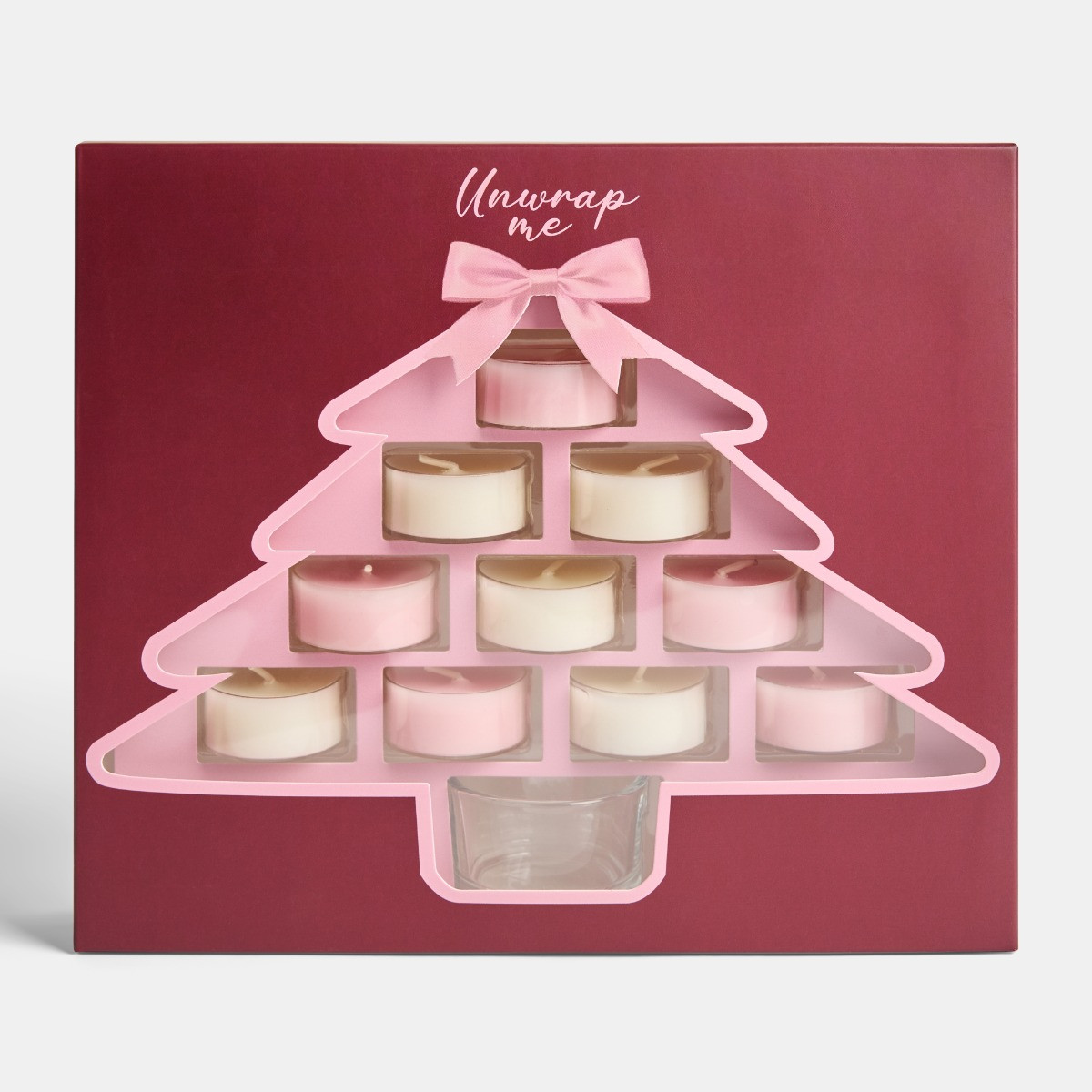 OHS 10 Unwrap Me Assorted Scented Tealights with Glass Handle Holder - Pink>