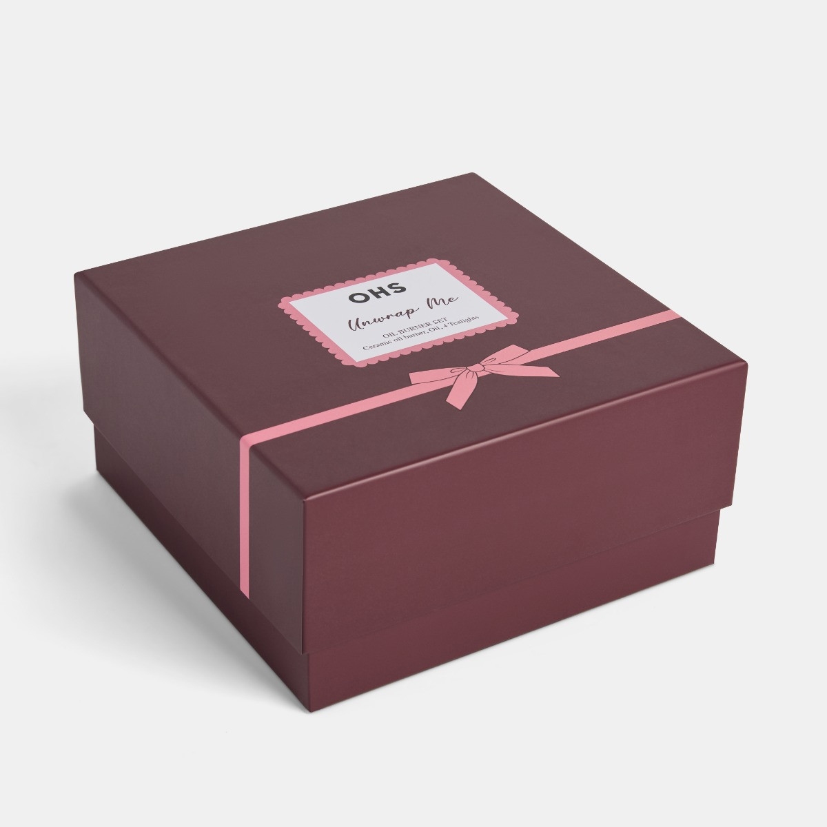 OHS Unwrap Me Ceramic Oil Burner, 10ml Oil & 4 Tealights Set - Burgundy>