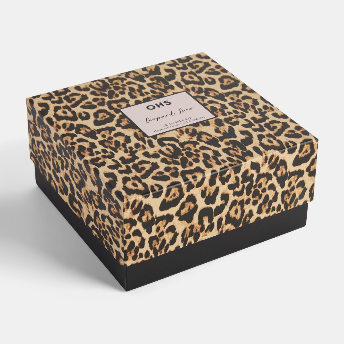 OHS Leopard Print Ceramic Oil Burner, 10ml Oil & 4 Tealights Set - Natural>