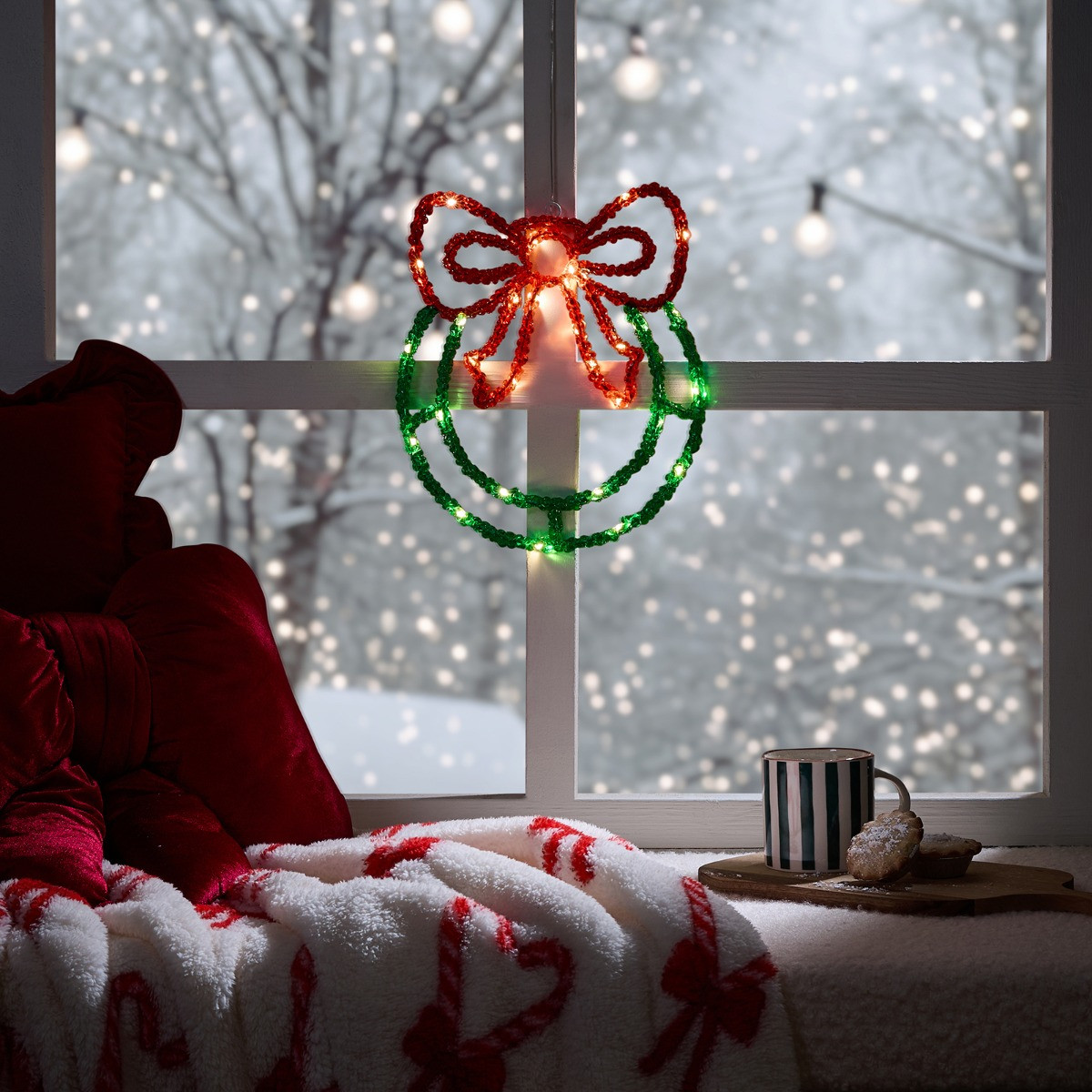 OHS LED Bow Wreath - Green/Red>