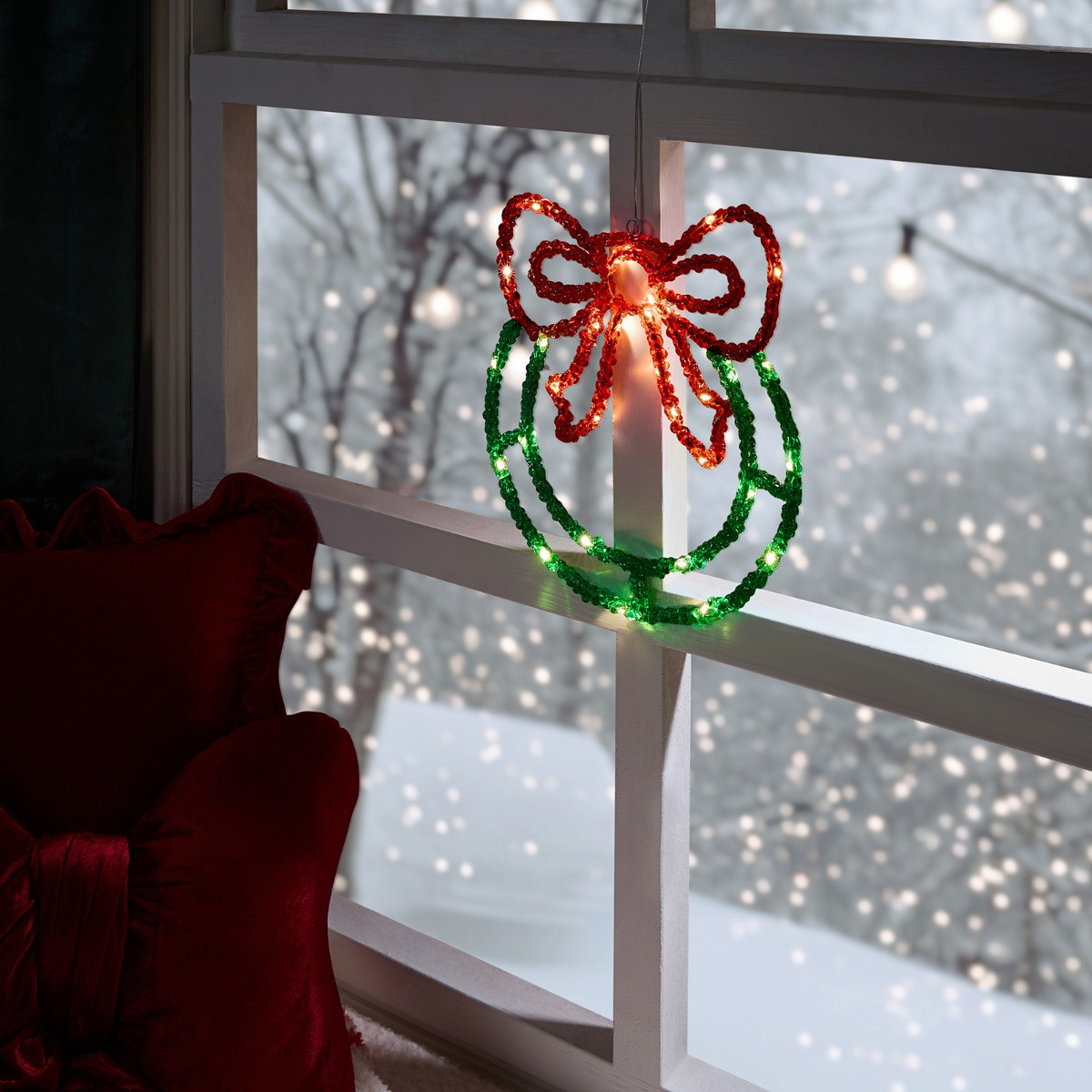 OHS LED Bow Wreath - Green/Red>