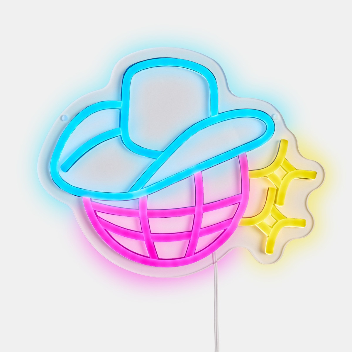OHS Disco Ball Cowboy Hat LED Sign - Multi>