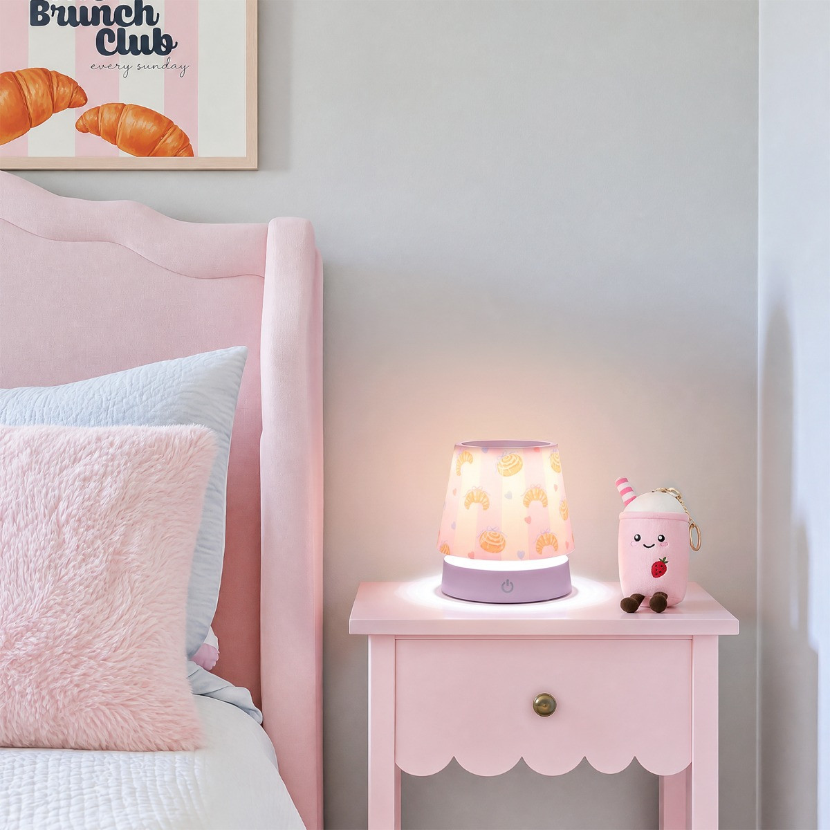 OHS Croissant Print Collapsible Rechargeable Lamp - Pink>