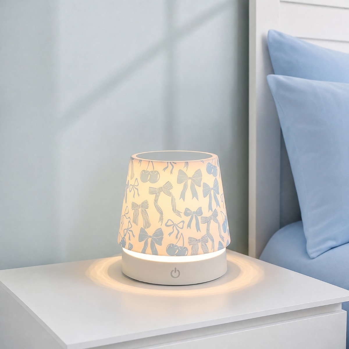 OHS Illustrated Bow Print Collapsible Rechargeable Lamp - Blue>