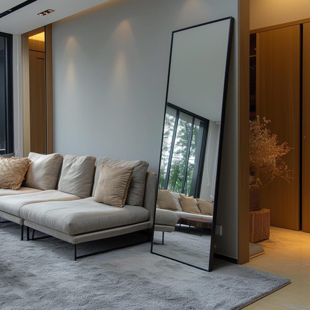 OHS Rectangular Full Length Free Standing Mirror - Black>