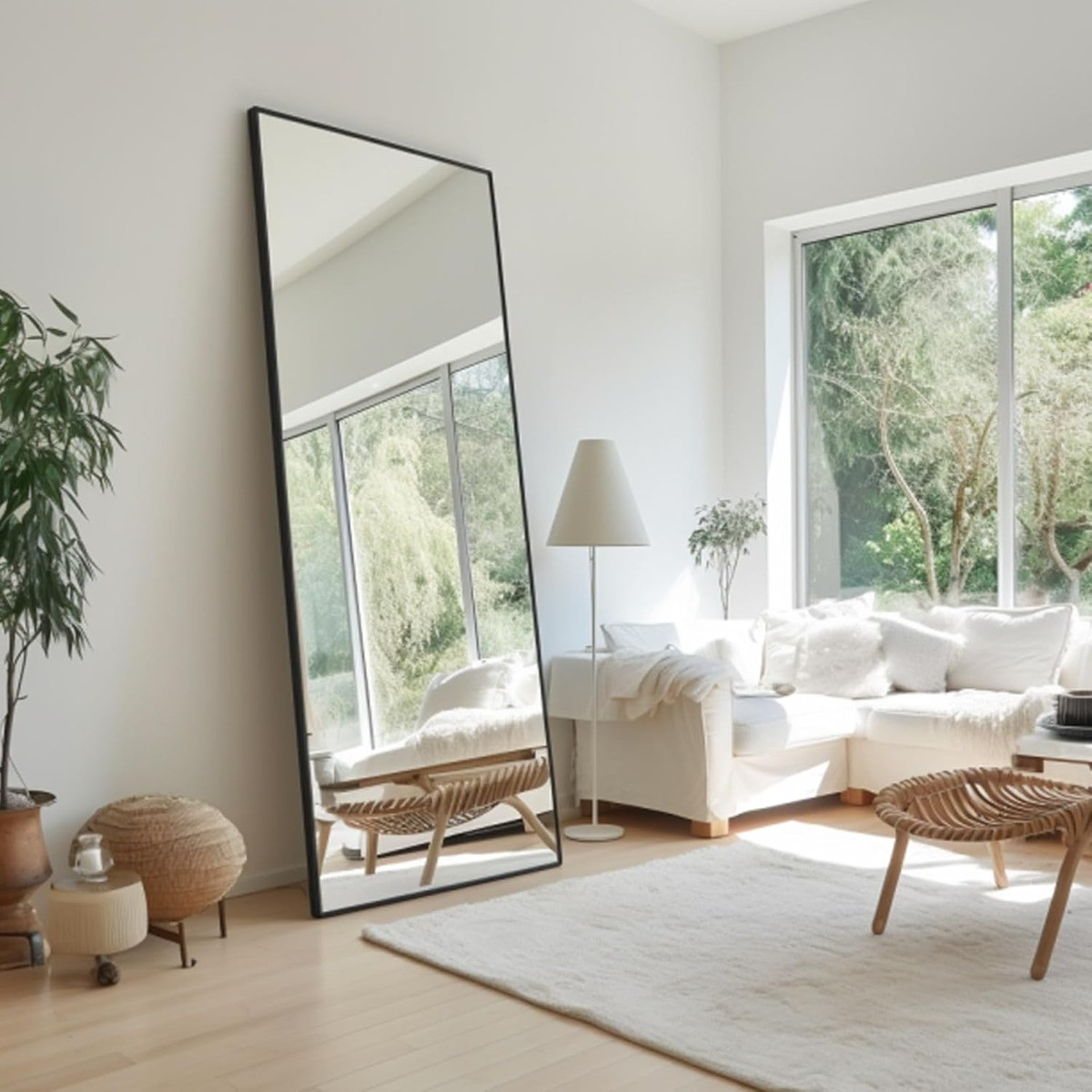 OHS Rectangular Full Length Free Standing Mirror - Black>