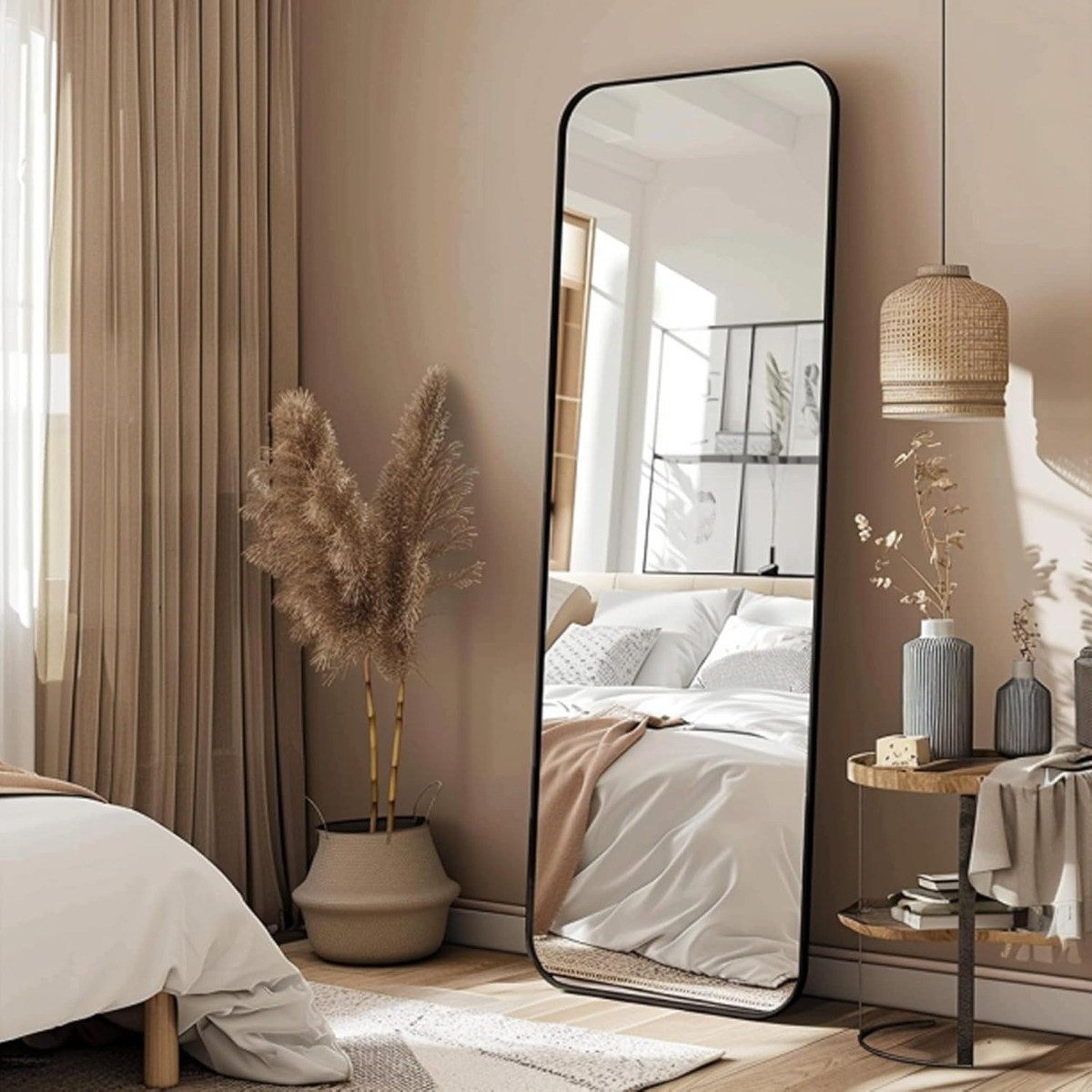 OHS Rounded Full Length Free Standing Mirror - Black>