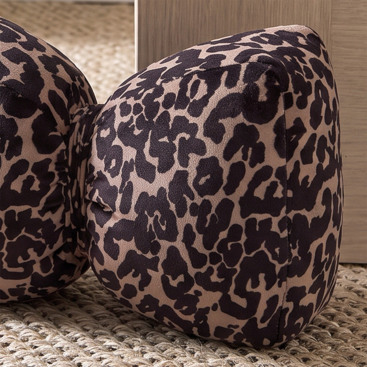OHS Bow Leopard Print Velvet Doorstop - Brown>