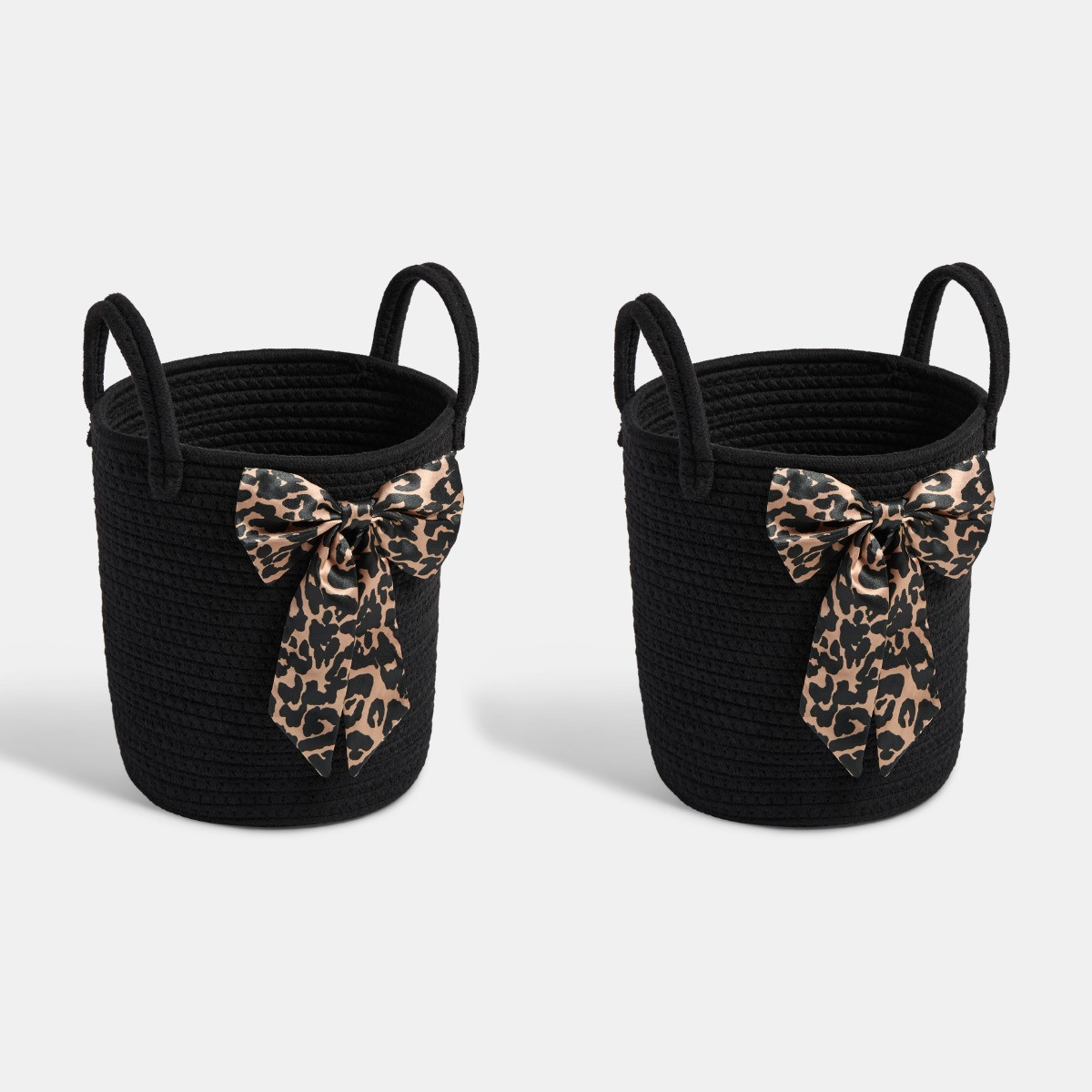 OHS Leopard Print Bow Woven Storage Basket - Brown>