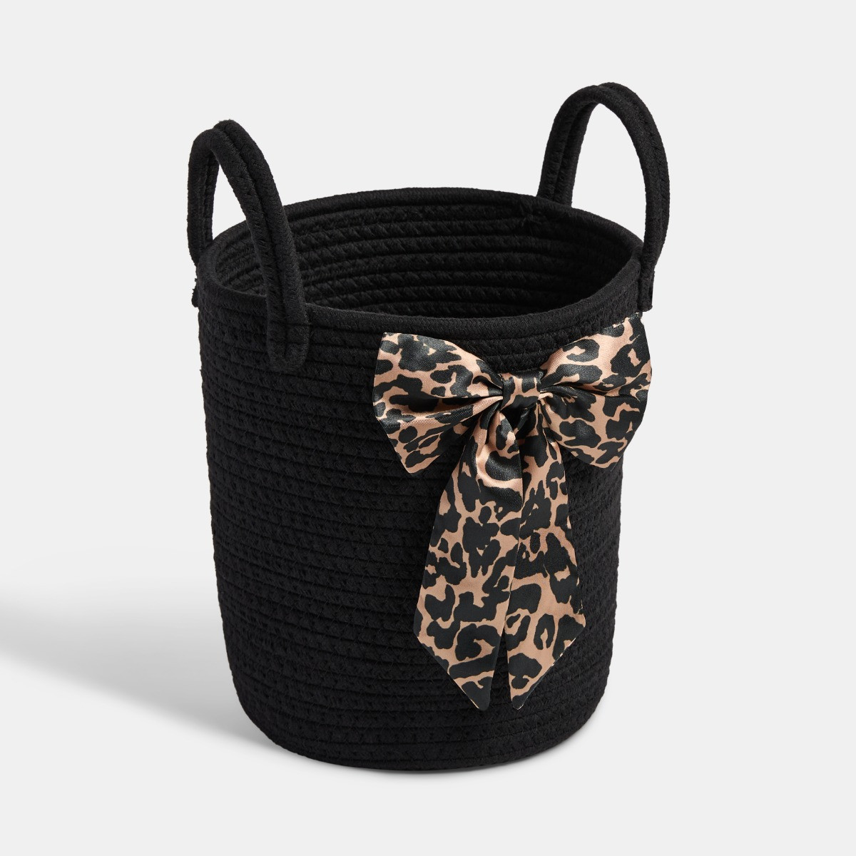 OHS Leopard Print Bow Woven Storage Basket - Brown>