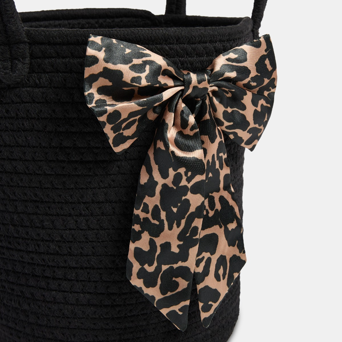 OHS Leopard Print Bow Woven Storage Basket - Brown>