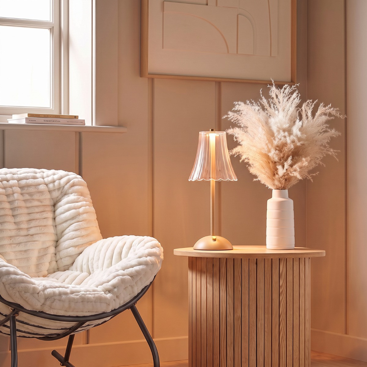OHS Rechargeable Lamp with Clear Flute Shade - Natural>