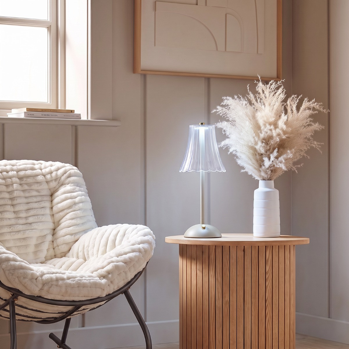 OHS Rechargeable Lamp with Clear Flute Shade - Natural>