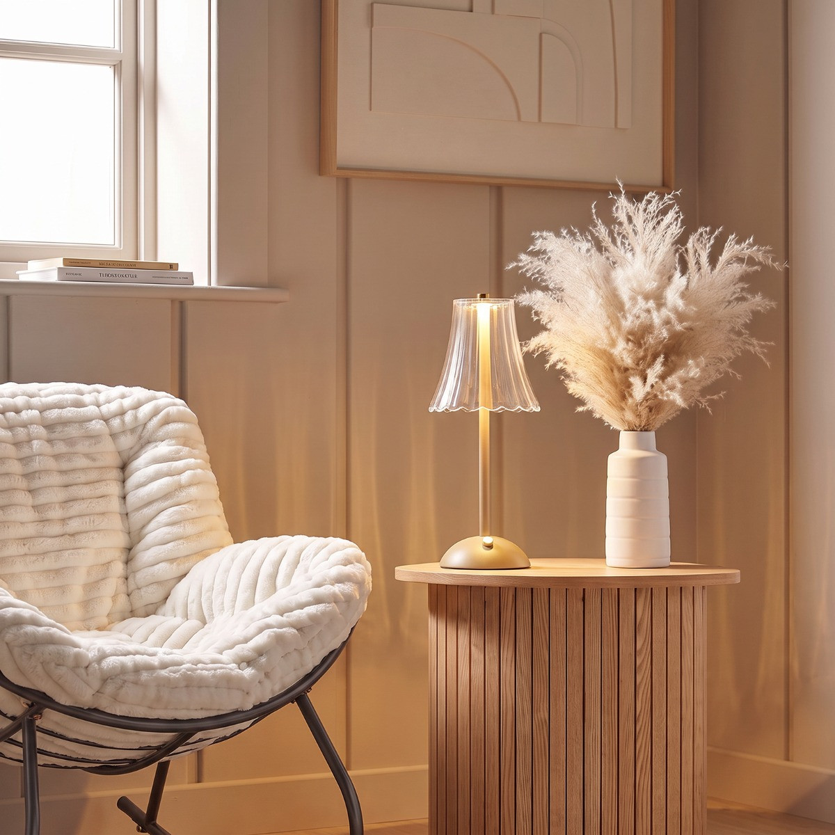 OHS Rechargeable Lamp with Clear Flute Shade - Natural>