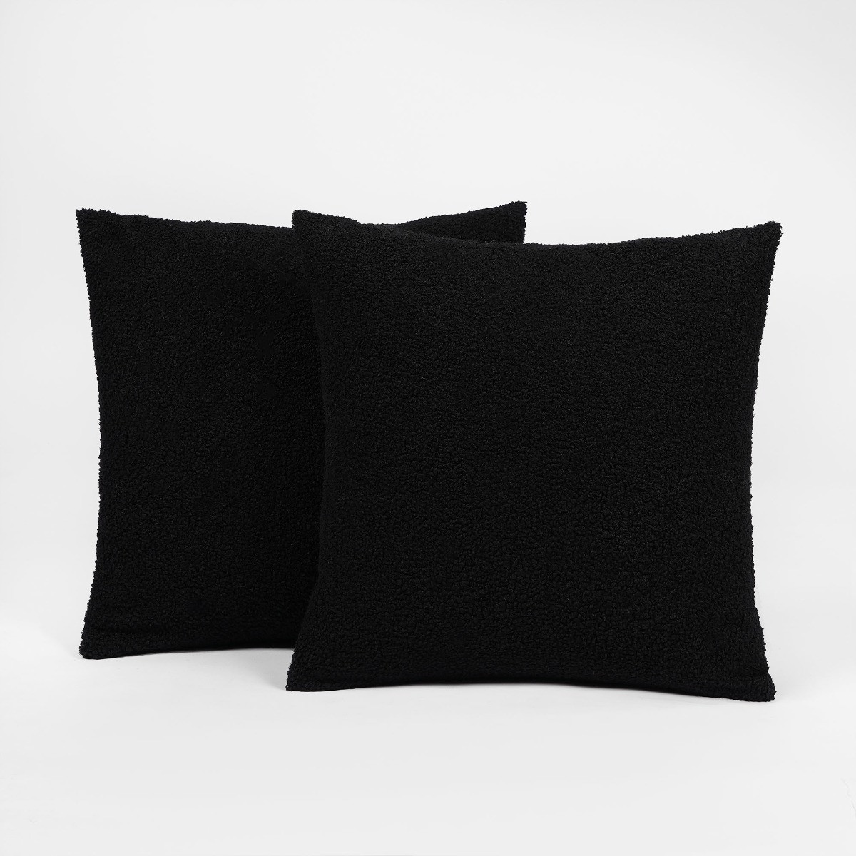 Highams Teddy Bouclé Cushion Covers - Black>