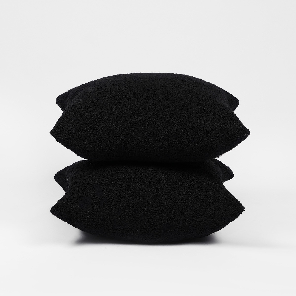 Highams Teddy Bouclé Cushion Covers - Black>