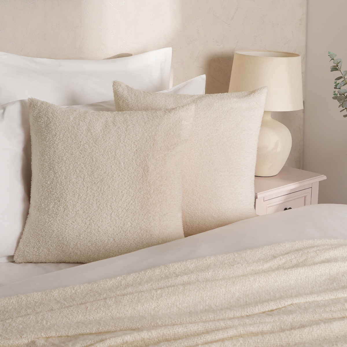 OHS Teddy Bouclé Cushion Covers - Cream>
