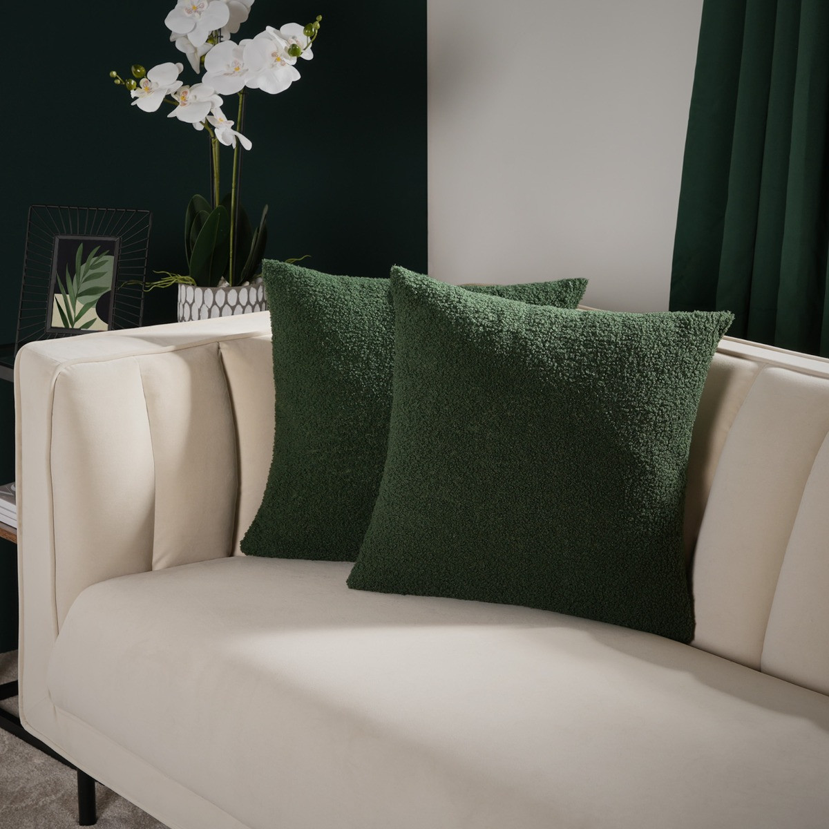 OHS 2 Pack Boucle Cushion Covers - Forest Green>