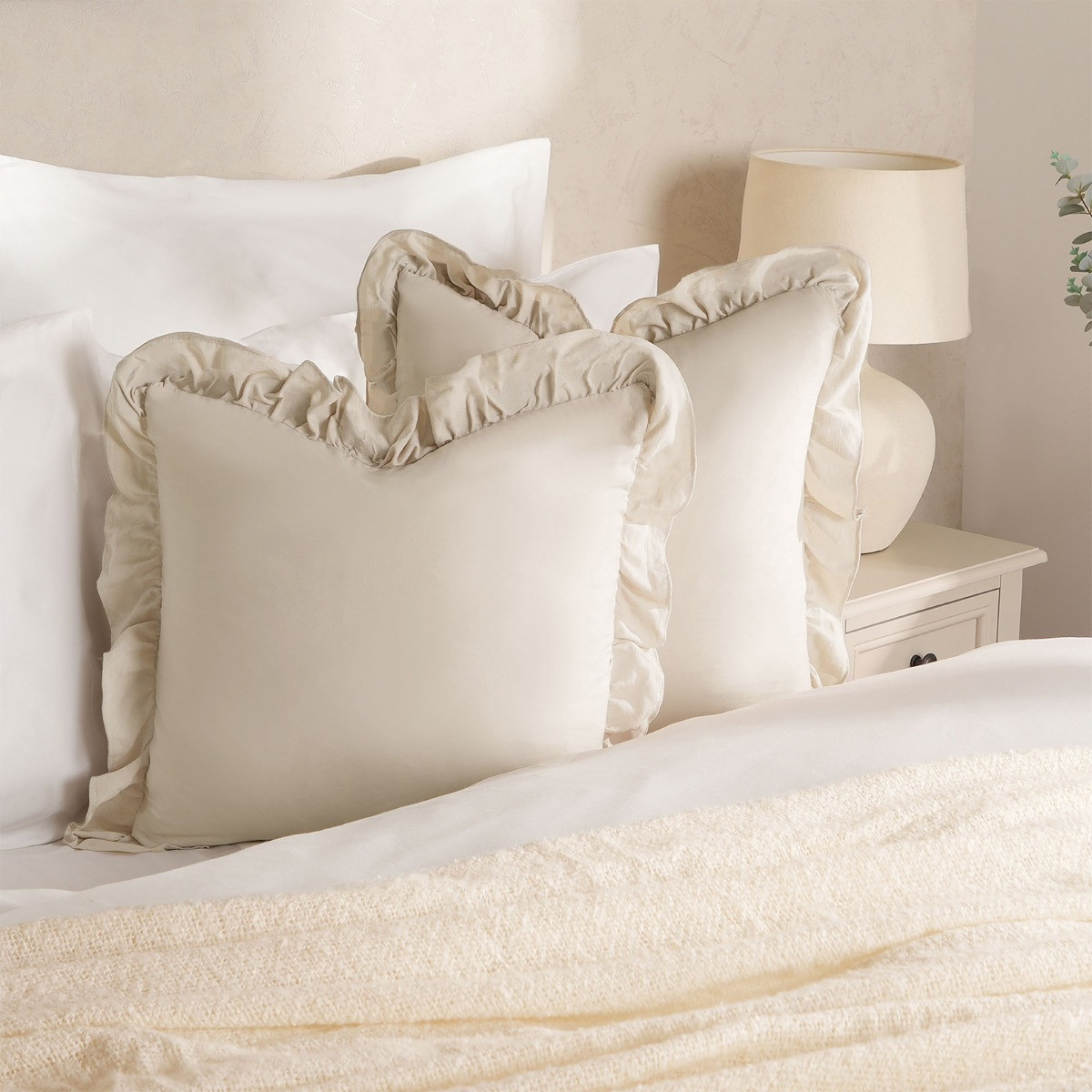 OHS Frill Cushion Cover, Beige - 45 x 45cm>