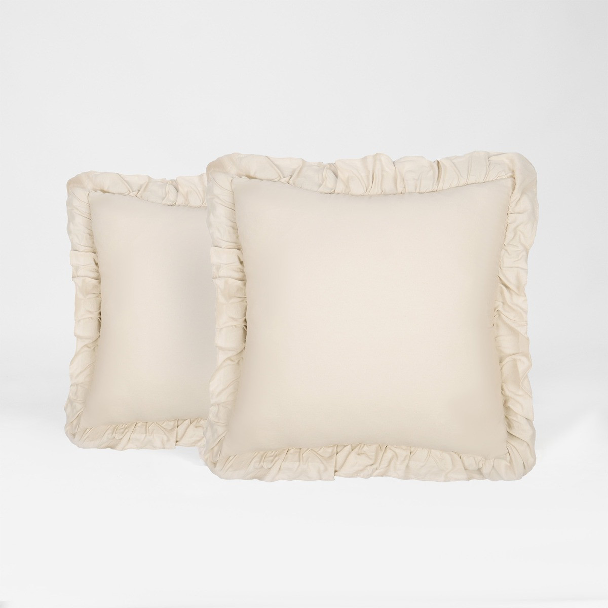 Highams Linen Look Frill Cushion Cover - Beige>