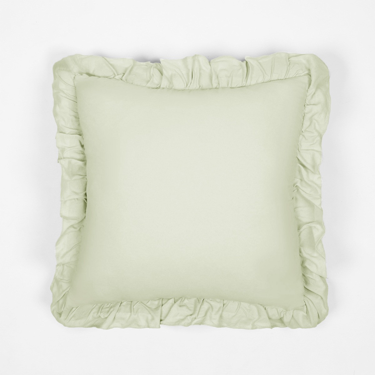 Highams Linen Look Frill Cushion Covers Sage