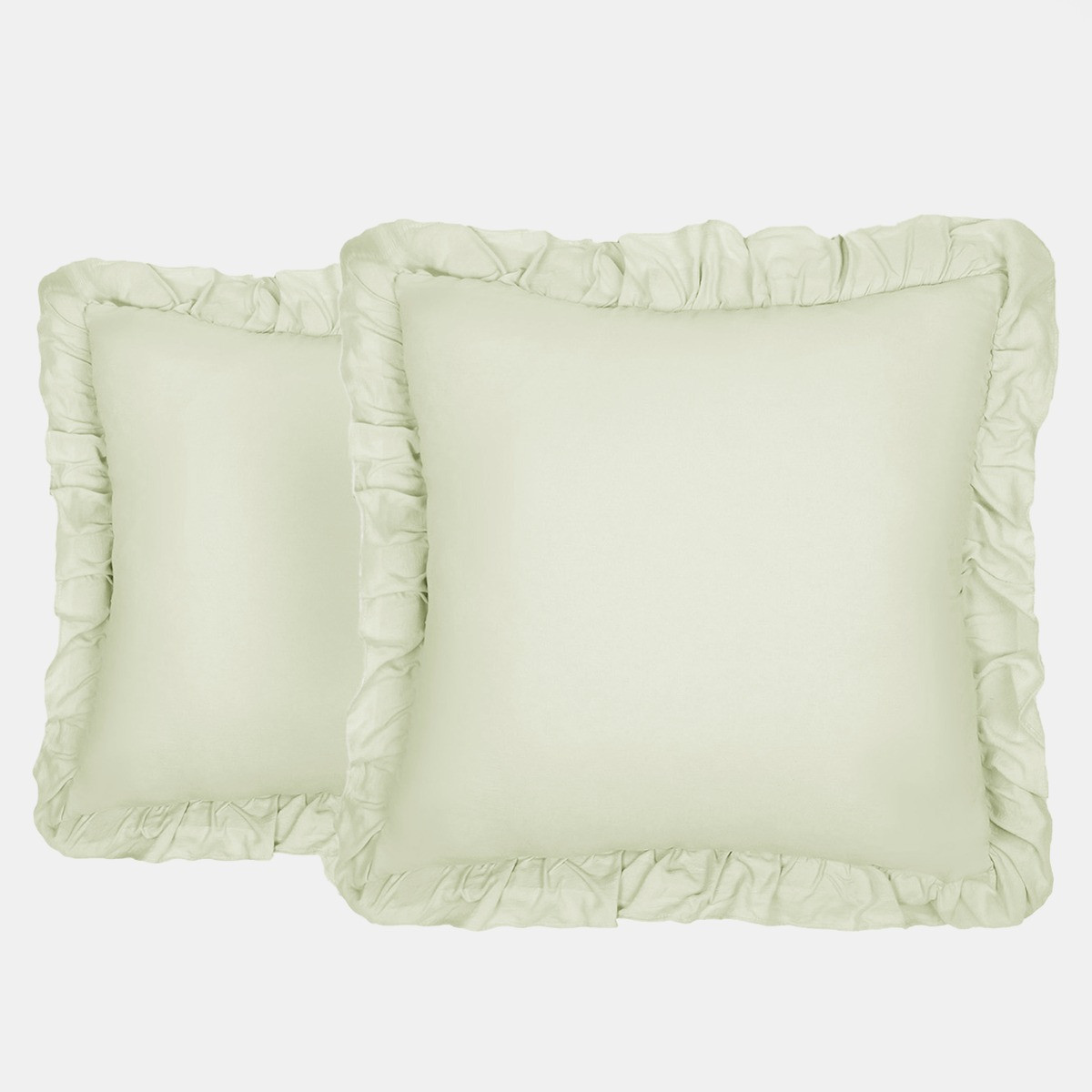 Highams Linen Look Frill Cushion Covers Sage