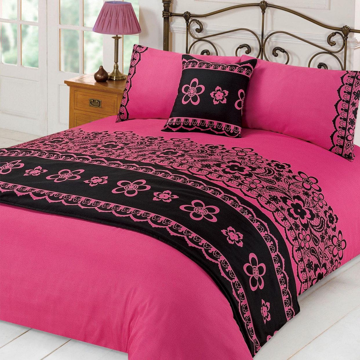 Hannah Bed In A Bag King Size Duvet Cover Set - Pink>