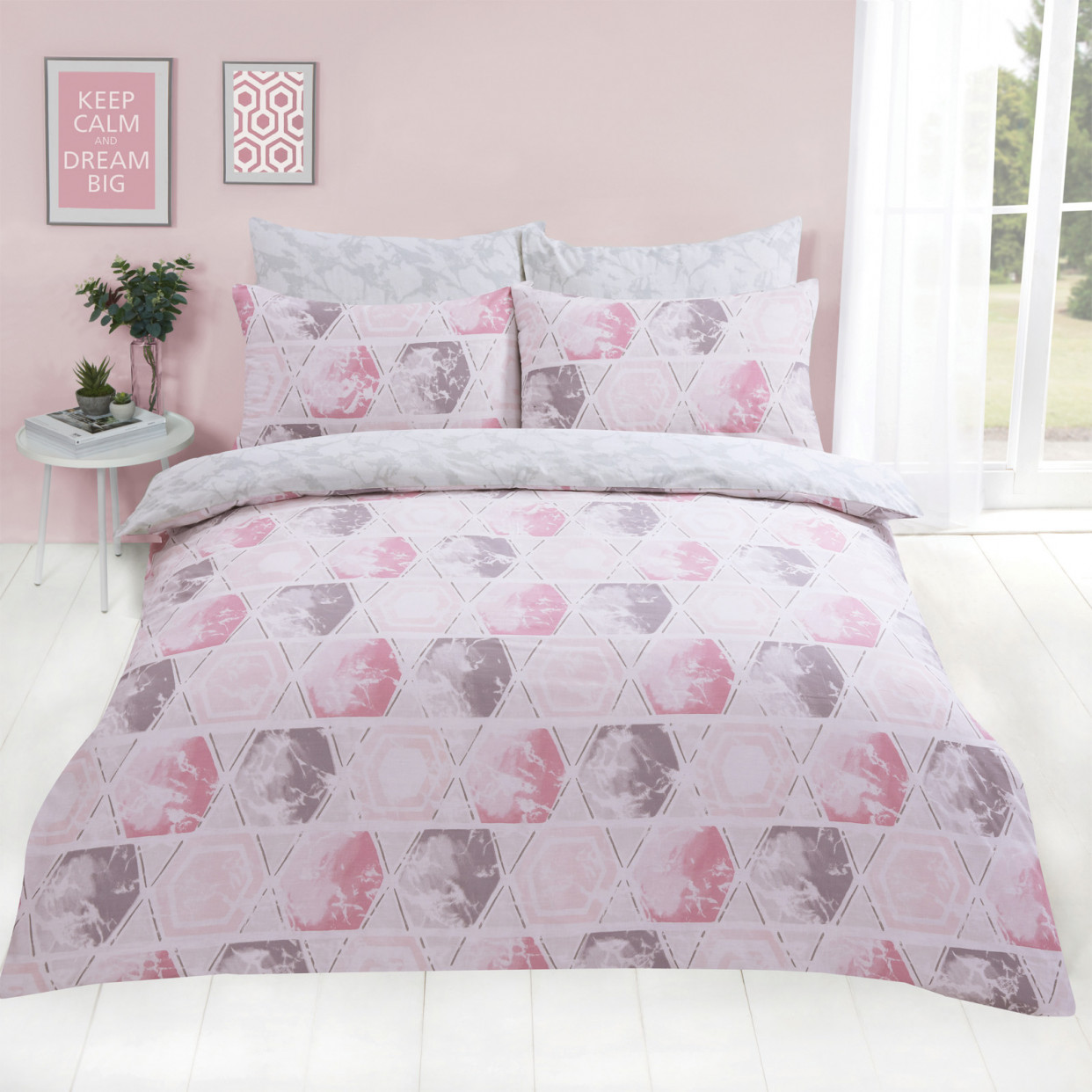 OHS Harmony Geometric Duvet Cover Set - Blush Pink>