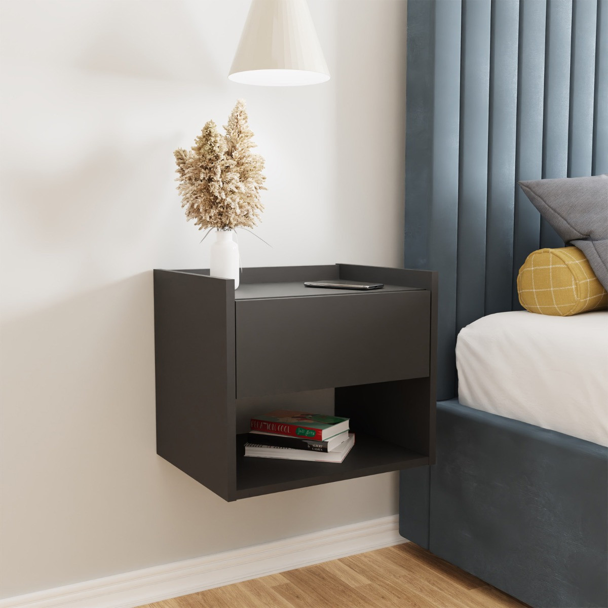 Harmony Pair Of Wall Mounted Bedside Tables - Anthracite>