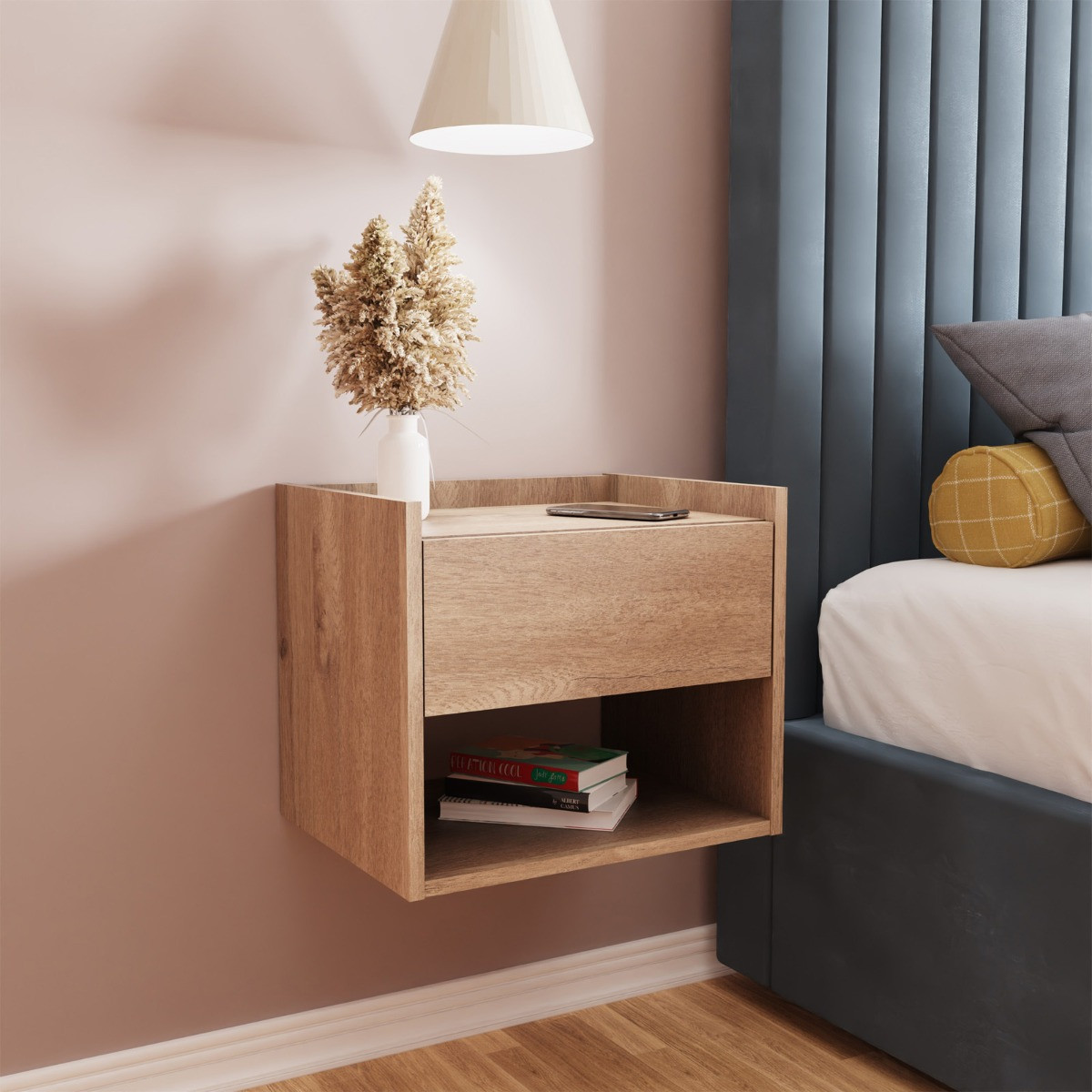 Harmony Pair Of Wall Mounted Bedside Tables - Oak>