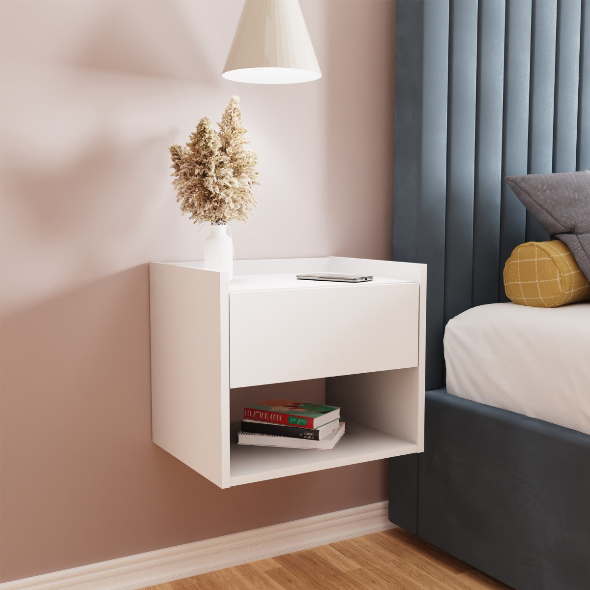 Harmony Pair Of Wall Mounted Bedside Tables - White>