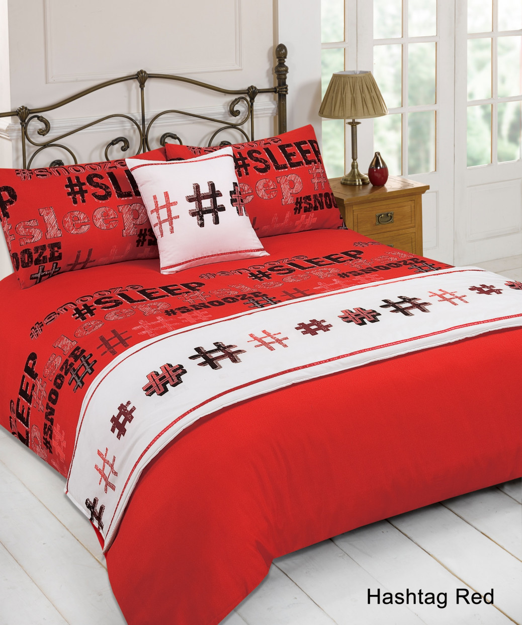 Dreamscene Hashtag Bed in a Bag Bedding Set, Red - Super King>