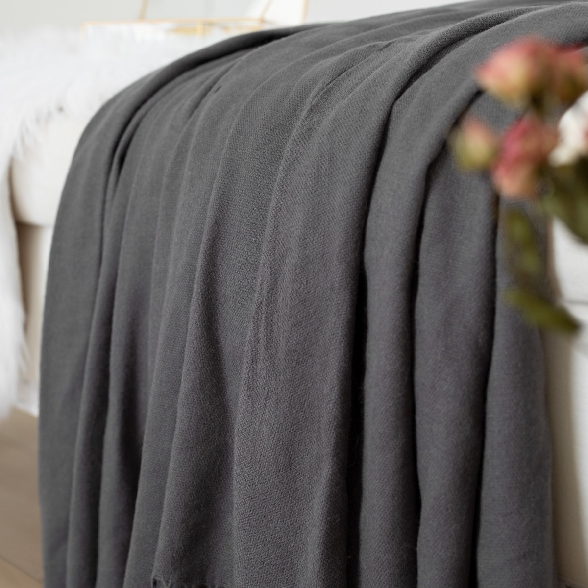 OHS 2 Pack Acrylic Throw, Plain/Chevron - Charcoal>