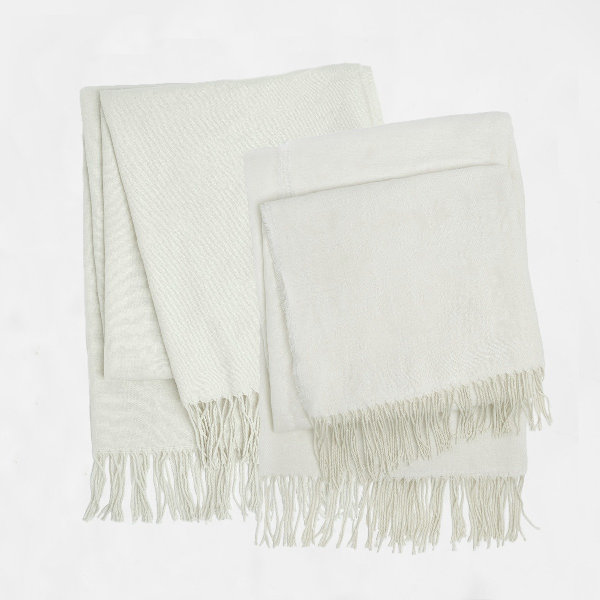 OHS 2 Pack Acrylic Throw, Plain/Chevron - Cream>