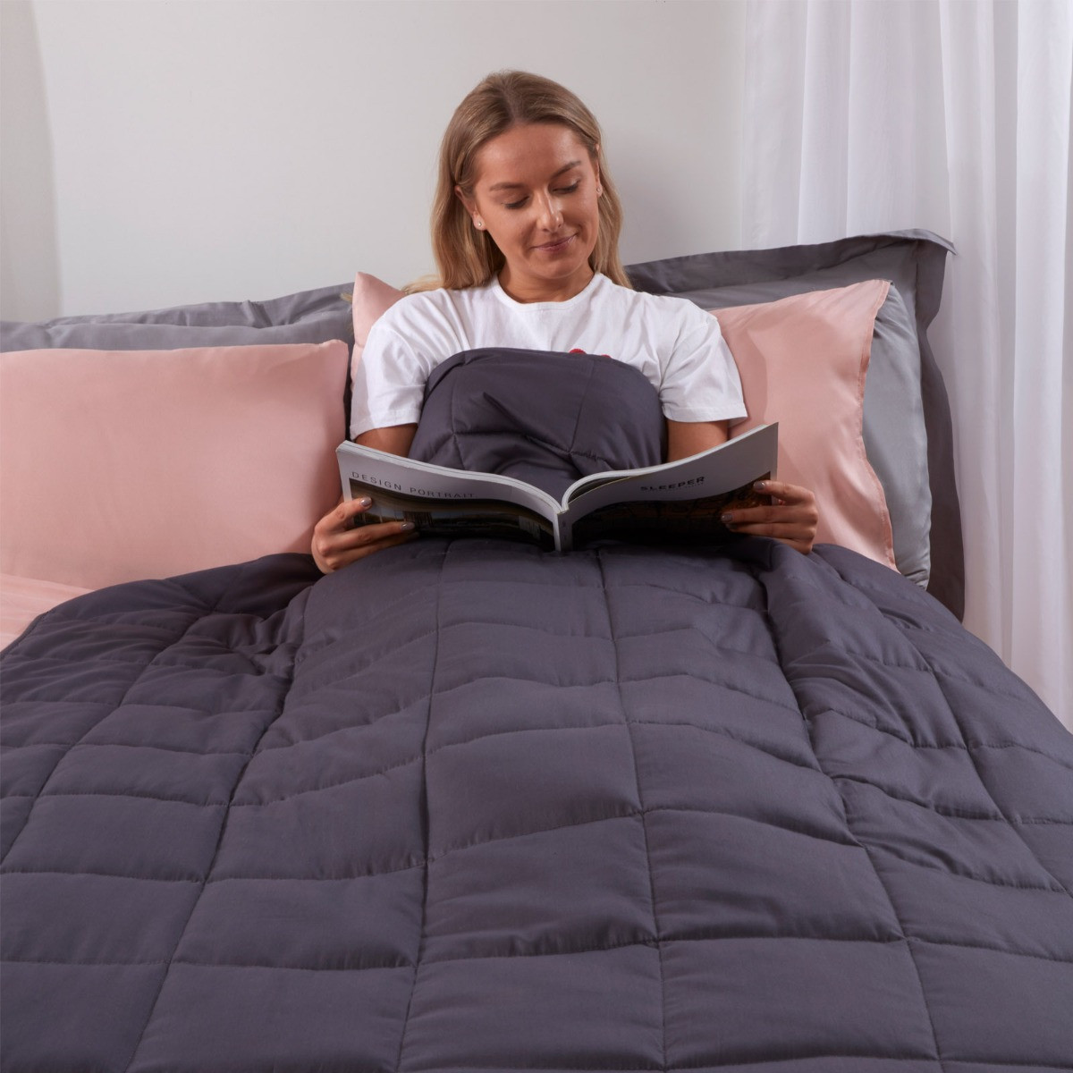 Highams Weighted Blanket Quilted Grey, 125 x 180 cm - 6kg>