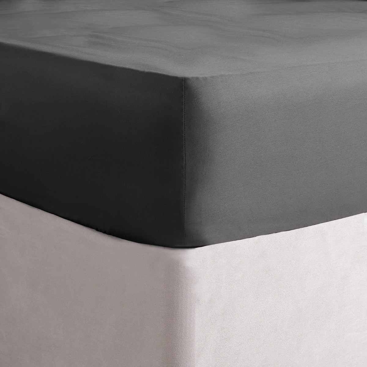 OHS Luxe 400 Thread Count 100% Cotton Sateen Fitted Sheet, Charcoal - Single>