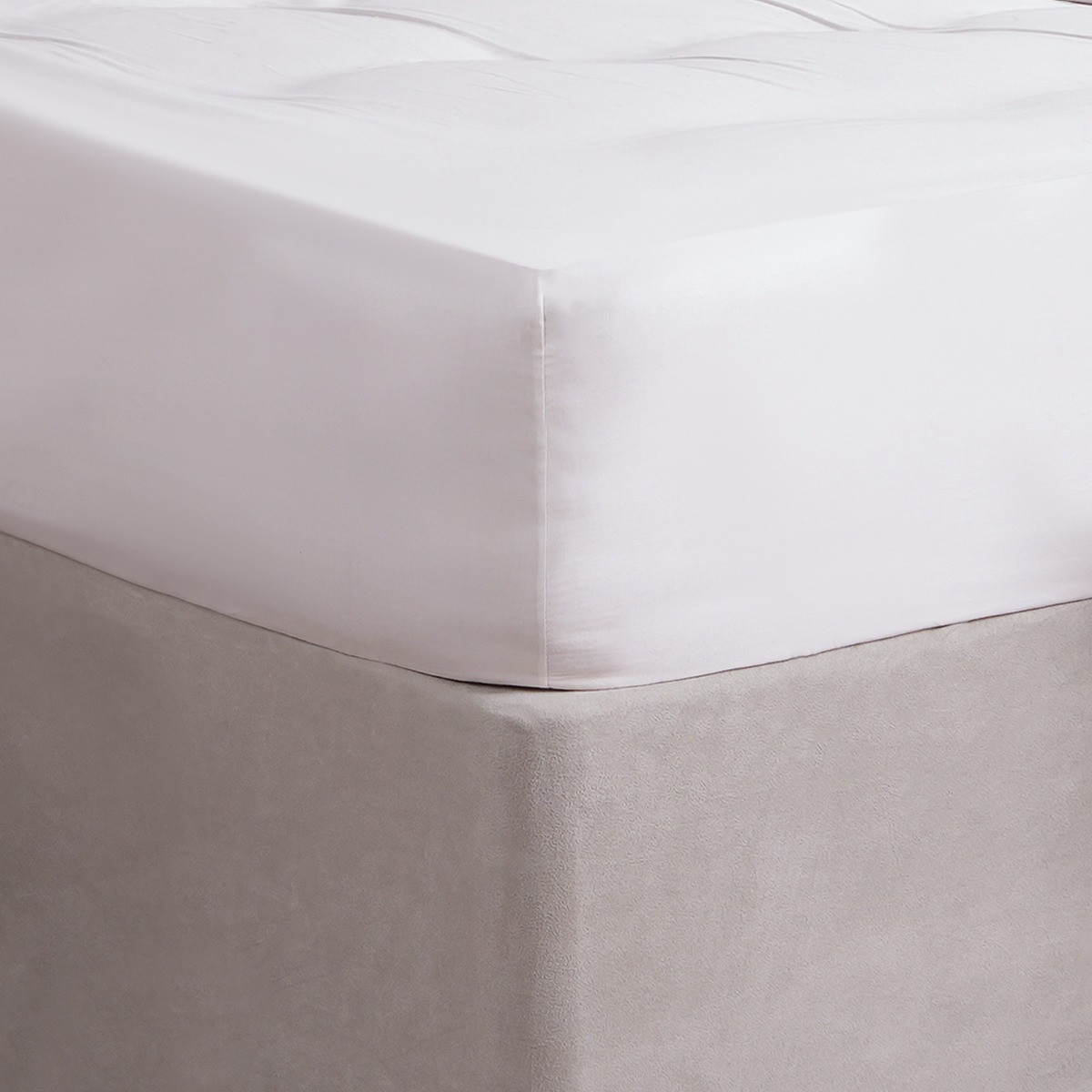 OHS Luxe 220 Thread Count 100% Cotton Sateen Fitted Sheet, White - King>