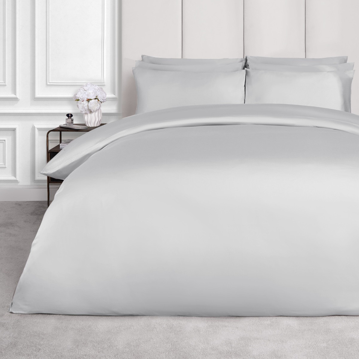 OHS Luxe 220 Thread Count 100% Cotton Sateen Duvet Set, Silver - Single>