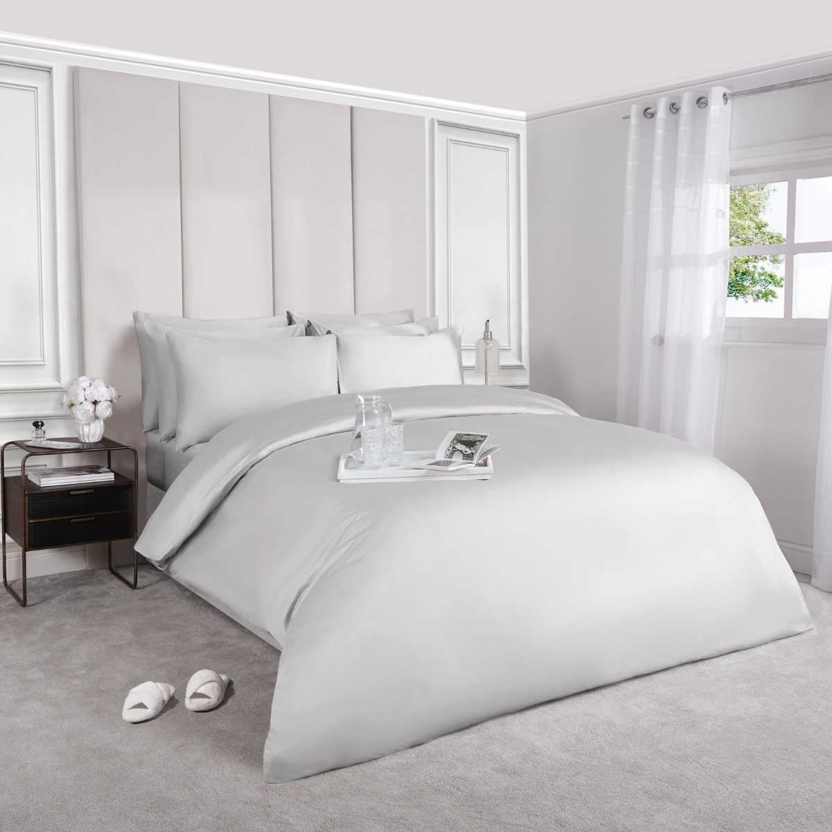 OHS Luxe 220 Thread Count 100% Cotton Sateen Duvet Set - Silver>